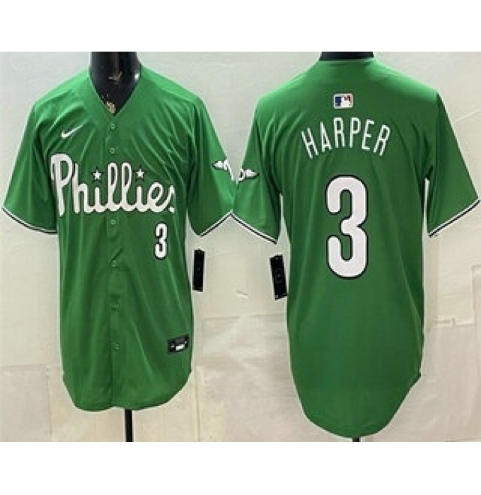 Men's Philadelphia Phillies #3 Bryce Harper Green Limited Stitched Jersey