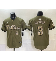 Men's Philadelphia Phillies #3 Bryce Harper Olive 2026 Armed Forces Day Stitched Jersey