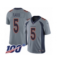 Men's Denver Broncos #5 Joe Flacco Limited Silver Inverted Legend 100th Season Football Jersey