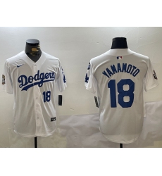 Mens Los Angeles Dodgers #18 Yoshinobu Yamamoto White 2024 World Series With Fernando Memorial Home Limited Stitched Baseball Jersey