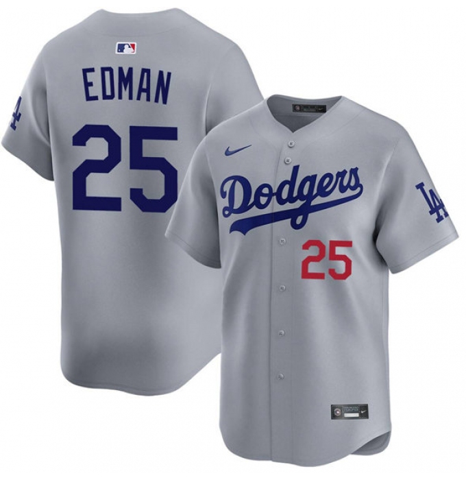 Men's Los Angeles Dodgers #25 Tommy Edman Gray Limited Stitched Baseball Jersey