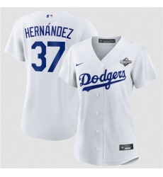 Women's Los Angeles Dodgers #37 Teoscar Hernández White 2025 World Series Home Cool Base Stitched Baseball Jersey(Run Small)