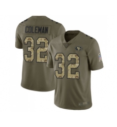 Youth San Francisco 49ers #32 Tevin Coleman Limited Olive Camo 2017 Salute to Service Football Jersey