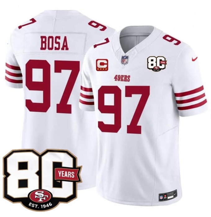 Men's San Francisco 49ers #97 Nick Bosa White 2026 F.U.S.E. With 80th Anniversary & 4-Star C Vapor Untouchable Limited Football Stitched Jersey