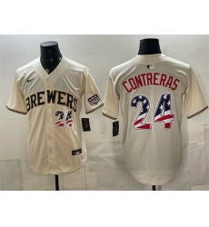 Men's Milwaukee Brewers #24 William Contreras Cream 2026 USA 250 Fourth of July Home Stadium Stitched Baseball Jersey