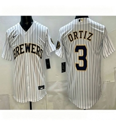 Men's Milwaukee Brewers #3 Joey Ortiz White Cool Base Jerseys