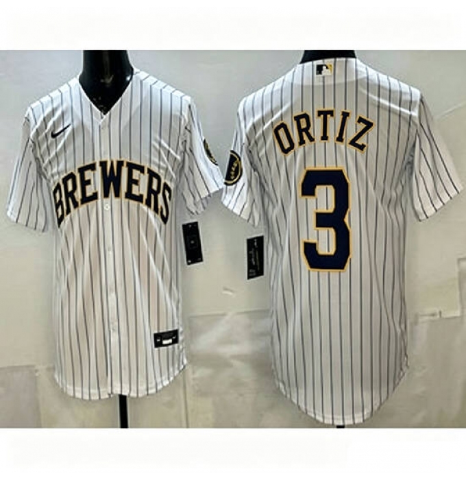 Men's Milwaukee Brewers #3 Joey Ortiz White Cool Base Jerseys