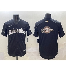 Men's Milwaukee Brewers Team Big Logo Black 'Gothic 414 Shadows Edition' Vapor Premier Limited Stitched Jersey