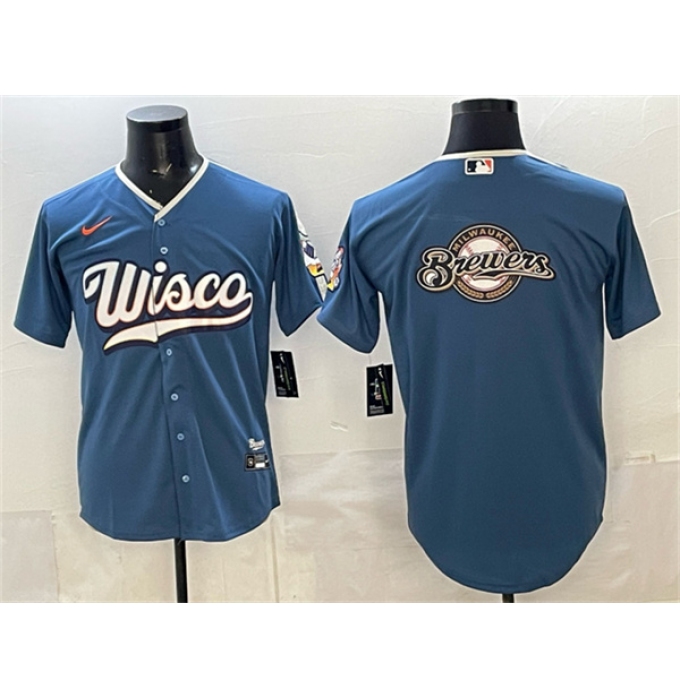 Men's Milwaukee Brewers Team Big Logo Mineral Blue 2026 City Connect Stadium Stitched Baseball Jersey