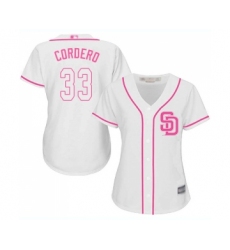 Women's San Diego Padres #33 Franchy Cordero Replica White Fashion Cool Base Baseball Jersey