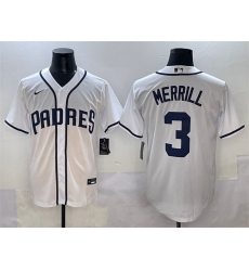 Men's San Diego Padres #3 Jackson Merrill White Cool Base Stitched Baseball Jersey