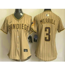 Women's San Diego Padres #3 Jackson Merrill Khaki Pinstripe Limited Stitched Jersey