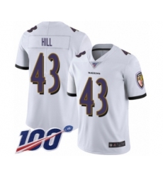 Men's Baltimore Ravens #43 Justice Hill White Vapor Untouchable Limited Player 100th Season Football Jersey