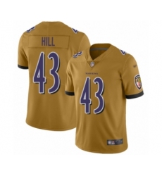 Women's Baltimore Ravens #43 Justice Hill Limited Gold Inverted Legend Football Jersey