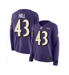 Women's Baltimore Ravens #43 Justice Hill Limited Purple Therma Long Sleeve Football Jersey