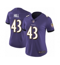 Women's Baltimore Ravens #43 Justice Hill Purple Team Color Vapor Untouchable Limited Player Football Jersey