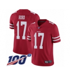 Men's San Francisco 49ers #17 Jalen Hurd Red Team Color Vapor Untouchable Limited Player 100th Season Football Jersey