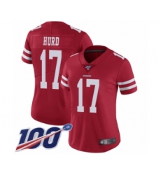 Women's San Francisco 49ers #17 Jalen Hurd Red Team Color Vapor Untouchable Limited Player 100th Season Football Jersey