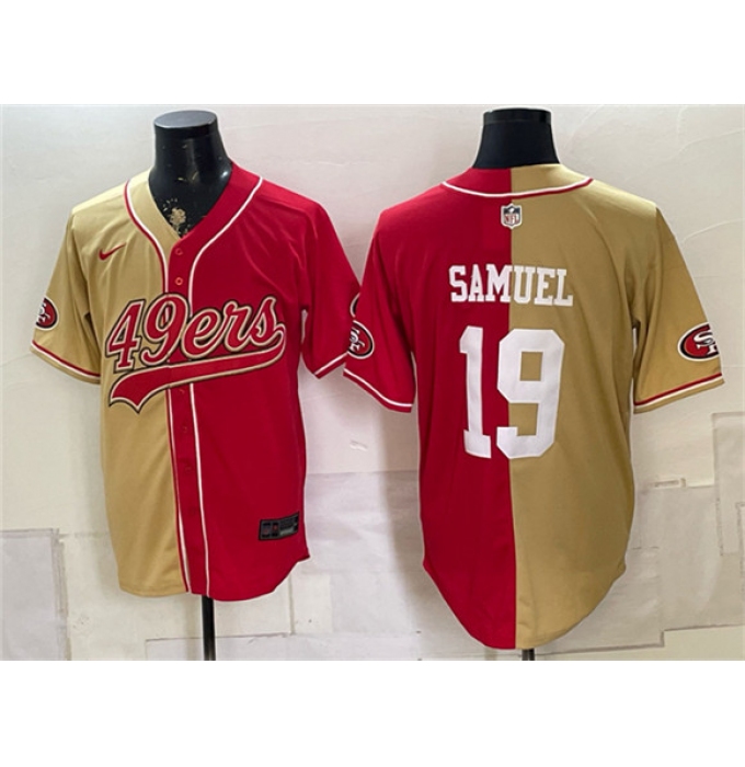 Men's San Francisco 49ers #19 Deebo Samuel Gold Red Split Stitched Jersey