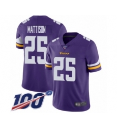 Men's Minnesota Vikings #25 Alexander Mattison Purple Team Color Vapor Untouchable Limited Player 100th Season Football Jersey