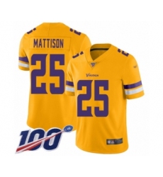 Youth Minnesota Vikings #25 Alexander Mattison Limited Gold Inverted Legend 100th Season Football Jersey
