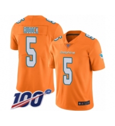 Men's Miami Dolphins #5 Jake Rudock Limited Orange Rush Vapor Untouchable 100th Season Football Jersey