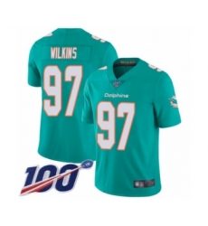 Men's Miami Dolphins #97 Christian Wilkins Aqua Green Team Color Vapor Untouchable Limited Player 100th Season Football Jersey