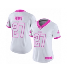 Women's Cleveland Browns #27 Kareem Hunt Limited White Pink Rush Fashion Football Jersey