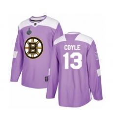 Men's Boston Bruins #13 Charlie Coyle Authentic Purple Fights Cancer Practice 2019 Stanley Cup Final Bound Hockey Jersey