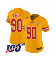 Women's Kansas City Chiefs #90 Emmanuel Ogbah Limited Gold Inverted Legend 100th Season Football Jersey