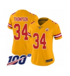 Women's Kansas City Chiefs #34 Darwin Thompson Limited Gold Inverted Legend 100th Season Football Jersey