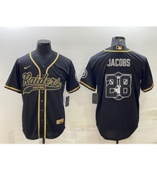 Men's Las Vegas Raiders #28 Josh Jacobs Black Gold Team Big Logo With Patch Cool Base Stitched Baseball Jersey