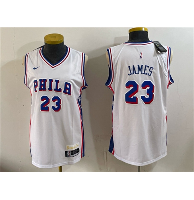 Women's Philadelphia 76ers #23 LeBron James White 2026 Association Edition Stitched Basketball Jersey(Run Small)
