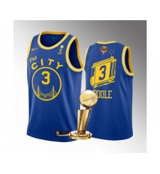 Mens Golden State Warriors #3 Jordan Poole Royal 2022 NBA Finals Champions Stitched Jersey