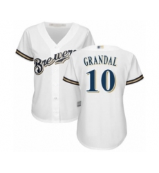 Women's Milwaukee Brewers #10 Yasmani Grandal Authentic White Alternate Cool Base Baseball Jersey