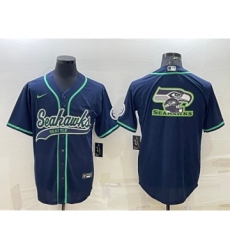Men's Seattle Seahawks Navy Team Big Logo With Patch Cool Base Stitched Baseball Jersey