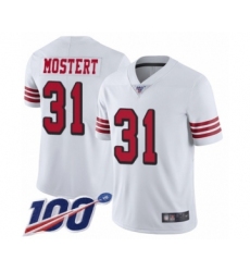 Men's San Francisco 49ers #31 Raheem Mostert Limited White Rush Vapor Untouchable 100th Season Football Jersey