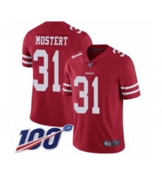 Men's San Francisco 49ers #31 Raheem Mostert Red Team Color Vapor Untouchable Limited Player 100th Season Football Jersey