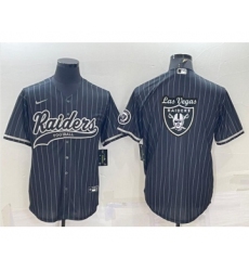 Men's Las Vegas Raiders Black Pinstripe Team Big Logo With Patch Cool Base Stitched Baseball Jersey