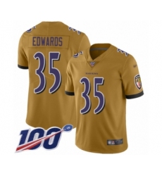 Men's Baltimore Ravens #35 Gus Edwards Limited Gold Inverted Legend 100th Season Football Jersey