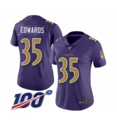 Women's Baltimore Ravens #35 Gus Edwards Limited Purple Rush Vapor Untouchable 100th Season Football Jersey