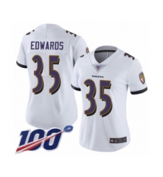 Women's Baltimore Ravens #35 Gus Edwards White Vapor Untouchable Limited Player 100th Season Football Jersey