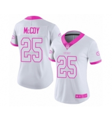 Women's Kansas City Chiefs #25 LeSean McCoy Limited White Pink Rush Fashion Football Jersey