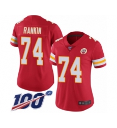 Women's Kansas City Chiefs #74 Martinas Rankin Red Team Color Vapor Untouchable Limited Player 100th Season Football Jersey