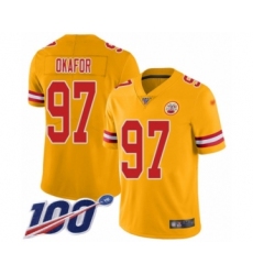 Youth Kansas City Chiefs #97 Alex Okafor Limited Gold Inverted Legend 100th Season Football Jersey