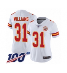 Women's Kansas City Chiefs #31 Darrel Williams White Vapor Untouchable Limited Player 100th Season Football Jersey