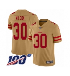 Men's San Francisco 49ers #30 Jeff Wilson Limited Gold Inverted Legend 100th Season Football Jersey