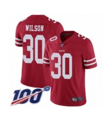 Men's San Francisco 49ers #30 Jeff Wilson Red Team Color Vapor Untouchable Limited Player 100th Season Football Jersey