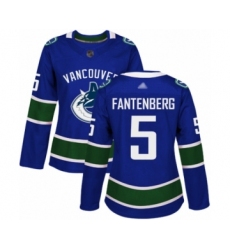 Women's Vancouver Canucks #5 Oscar Fantenberg Authentic Blue Home Hockey Jersey