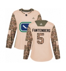 Women's Vancouver Canucks #5 Oscar Fantenberg Authentic Camo Veterans Day Practice Hockey Jersey